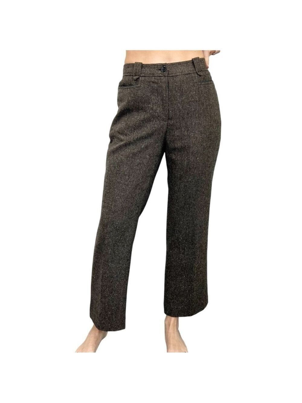 Simons Contemporine wool silk brown tweed tailored old money flare trousers 6
